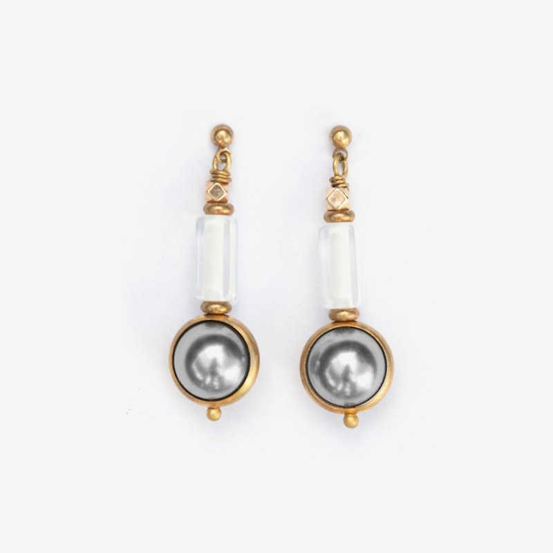 浅灰珍珠琉璃耳环 耳针/耳夹 - 耳环/耳夹 - 其他金属 银色