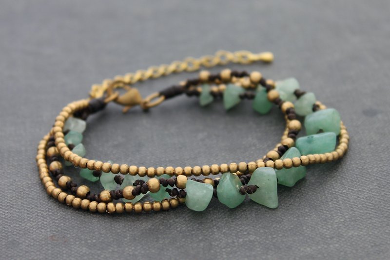 玉黄铜链层浪漫手链可调节编织串珠 - 手链/手环 - 石头 绿色