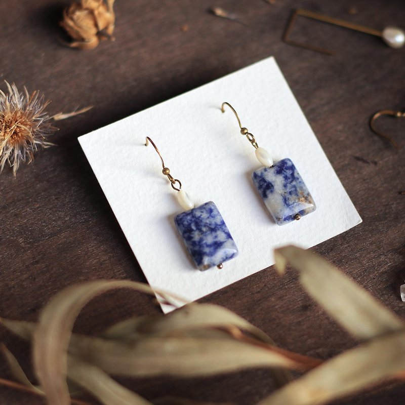 天然石古典耳环系列-青花瓷 - 耳环/耳夹 - 玉石 蓝色