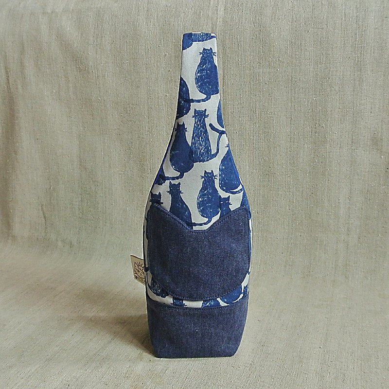 谜样蓝猫-水壶袋/保温杯袋/饮料提袋/伞袋 - 随行杯提袋/水壶袋 - 棉．麻 蓝色