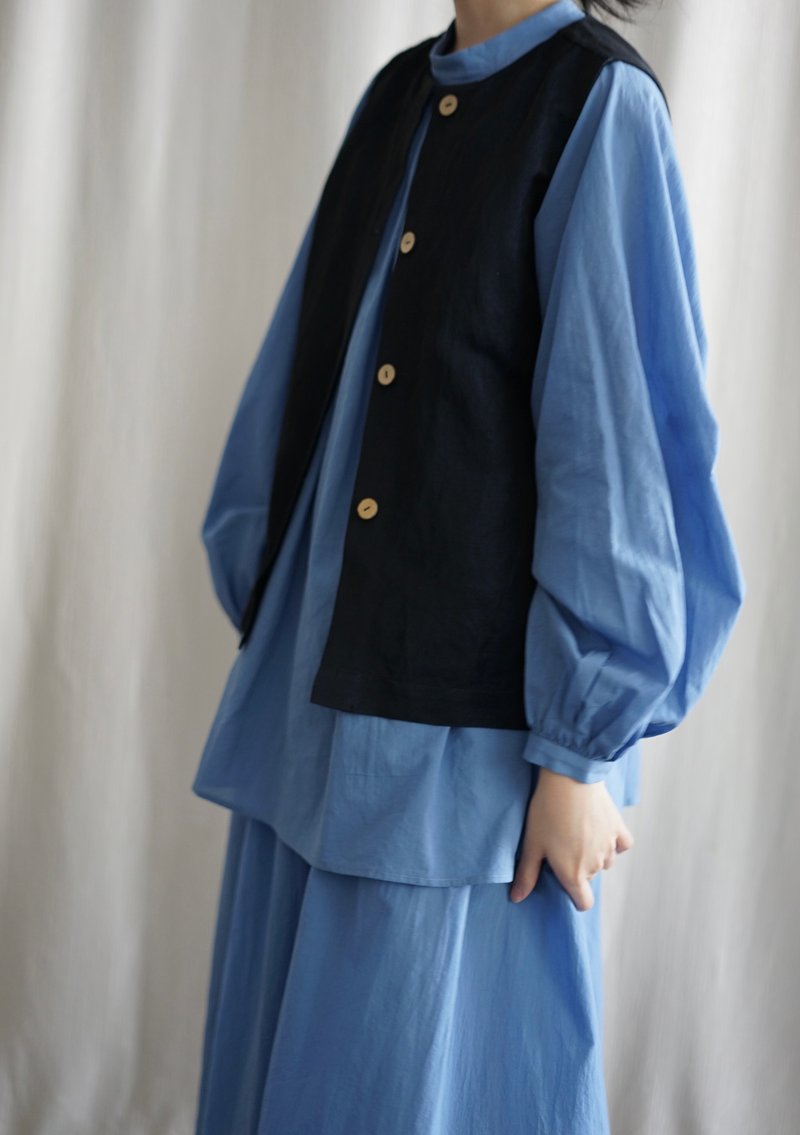 Double-faced Vest - denim - 女装背心 - 棉．麻 蓝色