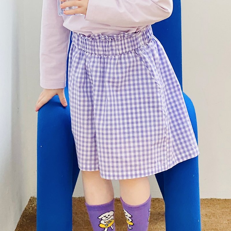 薰衣草紫色格子五分裤  / 短裤 口袋 童装 - 童装裤 - 棉．麻 紫色