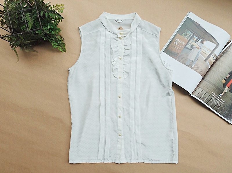 Vintage Shirt / 无袖白衬衫 no.7 - 女装衬衫 - 其他材质 白色