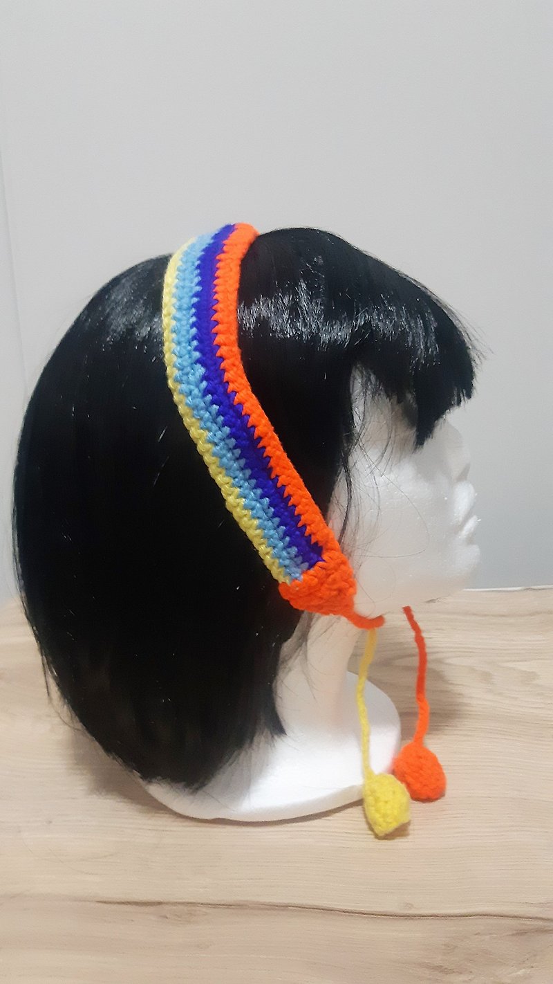 Hairbands, vintage yarn headbands, multilayer headbands, yellow, blue, orange - 发饰 - 其他材质 橘色