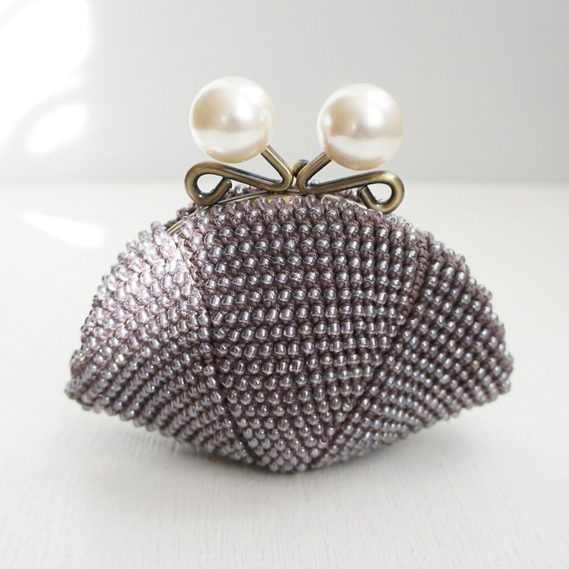 Ba-ba handmade Beads crochet coinpurse No.1153 - 皮夹/钱包 - 其他材质 灰色