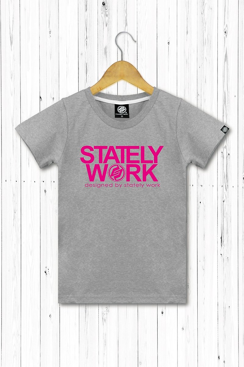 statelywork-LOGO文字T-女短T恤 黑灰白三色 - 女装上衣 - 棉．麻 灰色