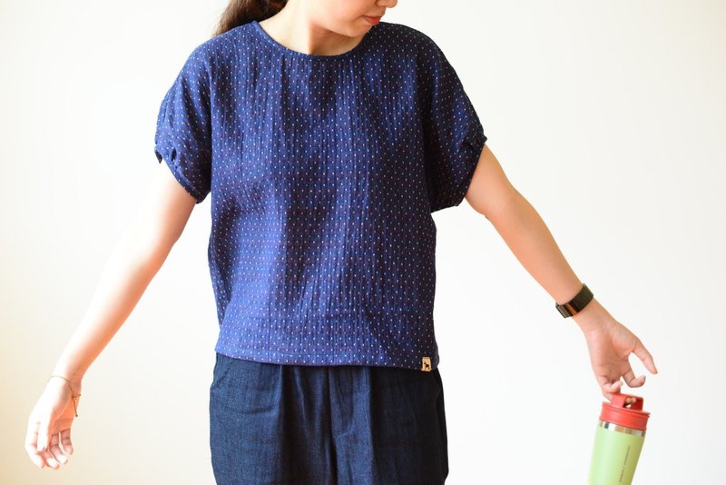 Reversible cotton blouse - 女装上衣 - 棉．麻 