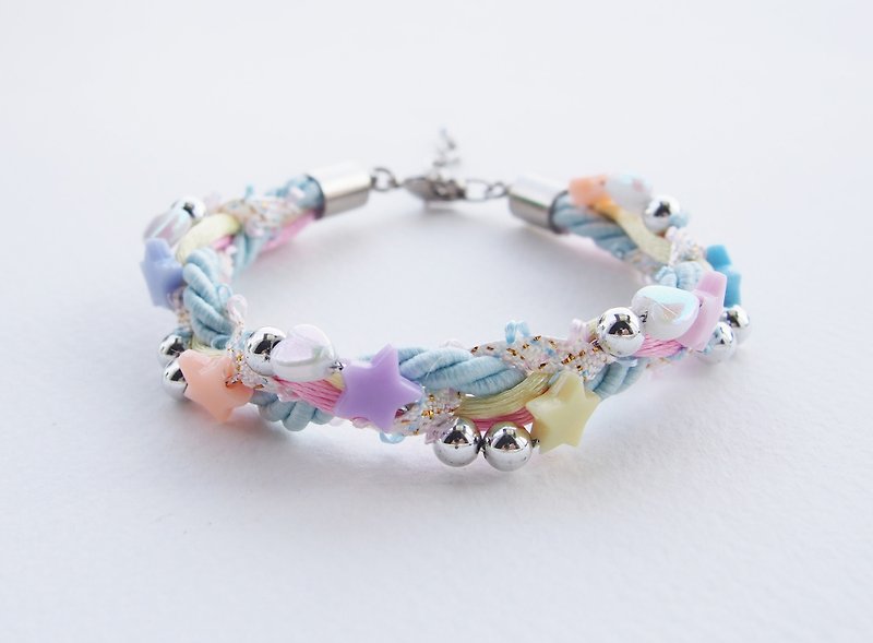 Colorful pastel bead-braided bracelet - 手链/手环 - 其他材质 多色