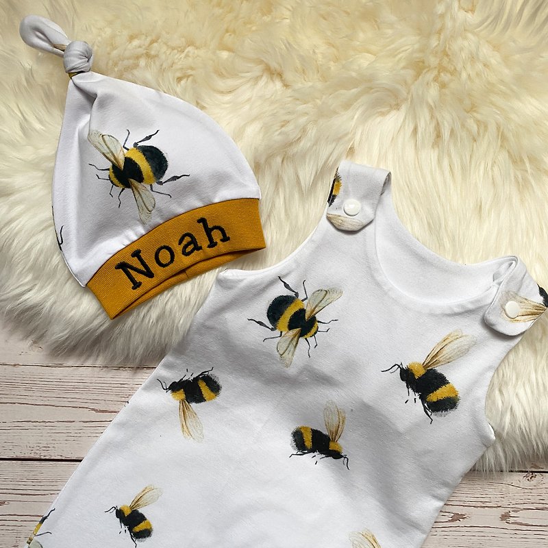 Bumble bee baby romper honey bee organic baby shower gift moon gift - 满月礼盒 - 棉．麻 黄色