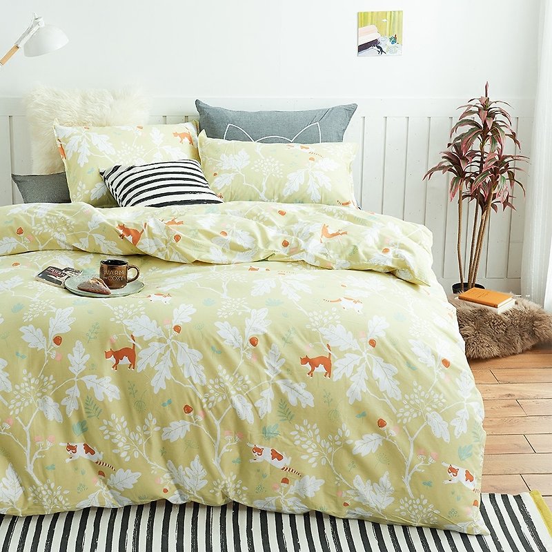 金橡喵  單人雙人床單/床包 手繪貓咪40支純棉床品 枕套被套另購 - 寝具 - 棉．麻 黄色