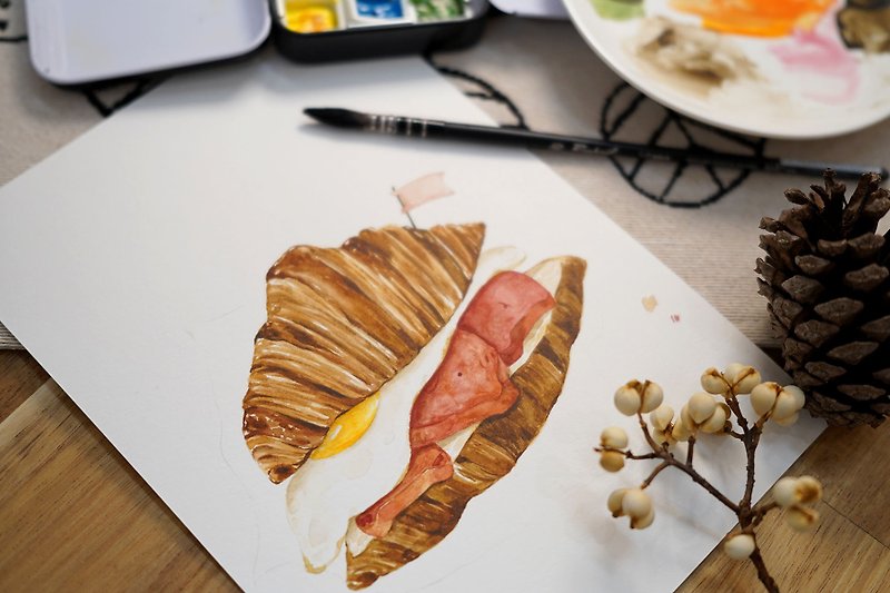 水彩料理插画课 || 三只小猪可颂 - 插画/绘画/写字 - 纸 