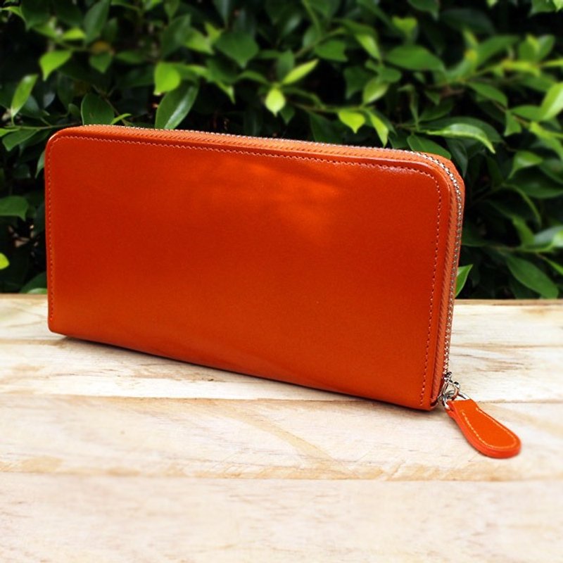 Leather Wallet - Zip Around Basic - Orange (Genuine Cow Leather) / Long Wallet - 皮夹/钱包 - 真皮 