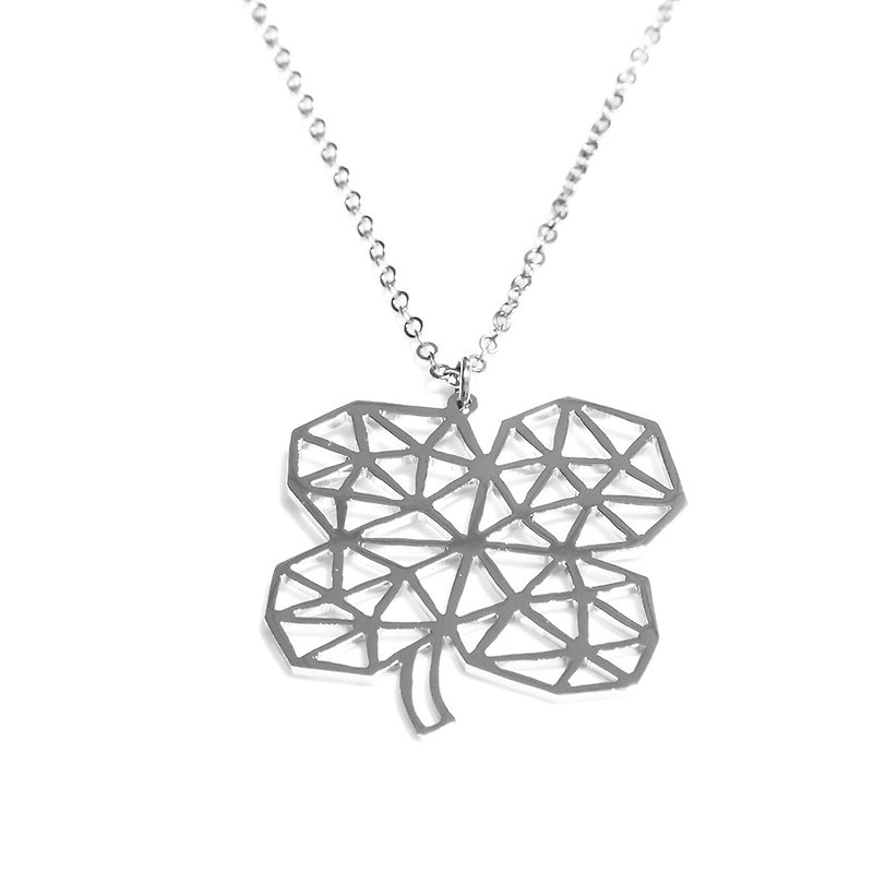 Abstract polygon lucky clover shape pendant - 项链 - 其他金属 银色