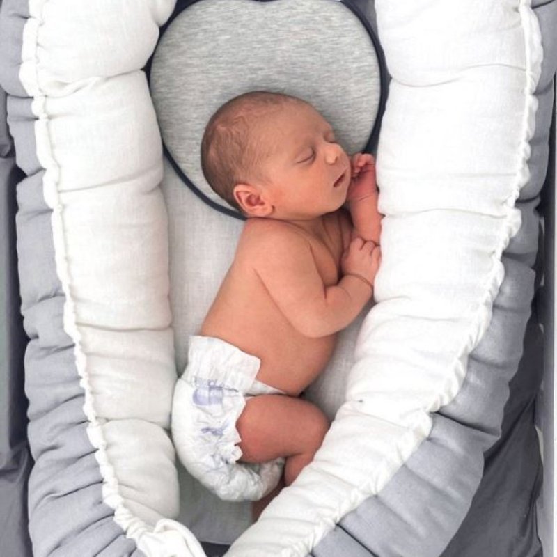 LINEN White Grey baby nest - neutral gender newborn sleeping bed - 婴儿床上用品 - 亚麻 白色