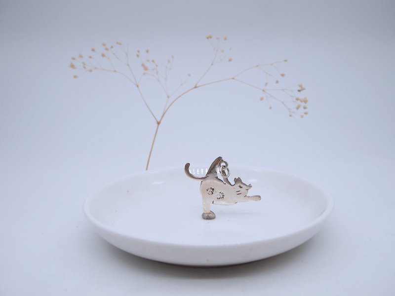 瑜珈猫猫纯银项链_平衡木式