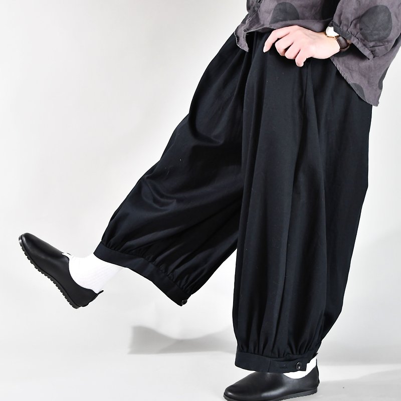 秋冬 灯笼可调整式九分裤 裤子-黑 - 女装长裤 - 棉．麻 黑色