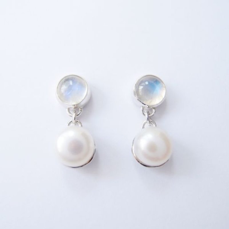 古典月光石珍珠 925银耳环 - 耳环/耳夹 - 宝石 
