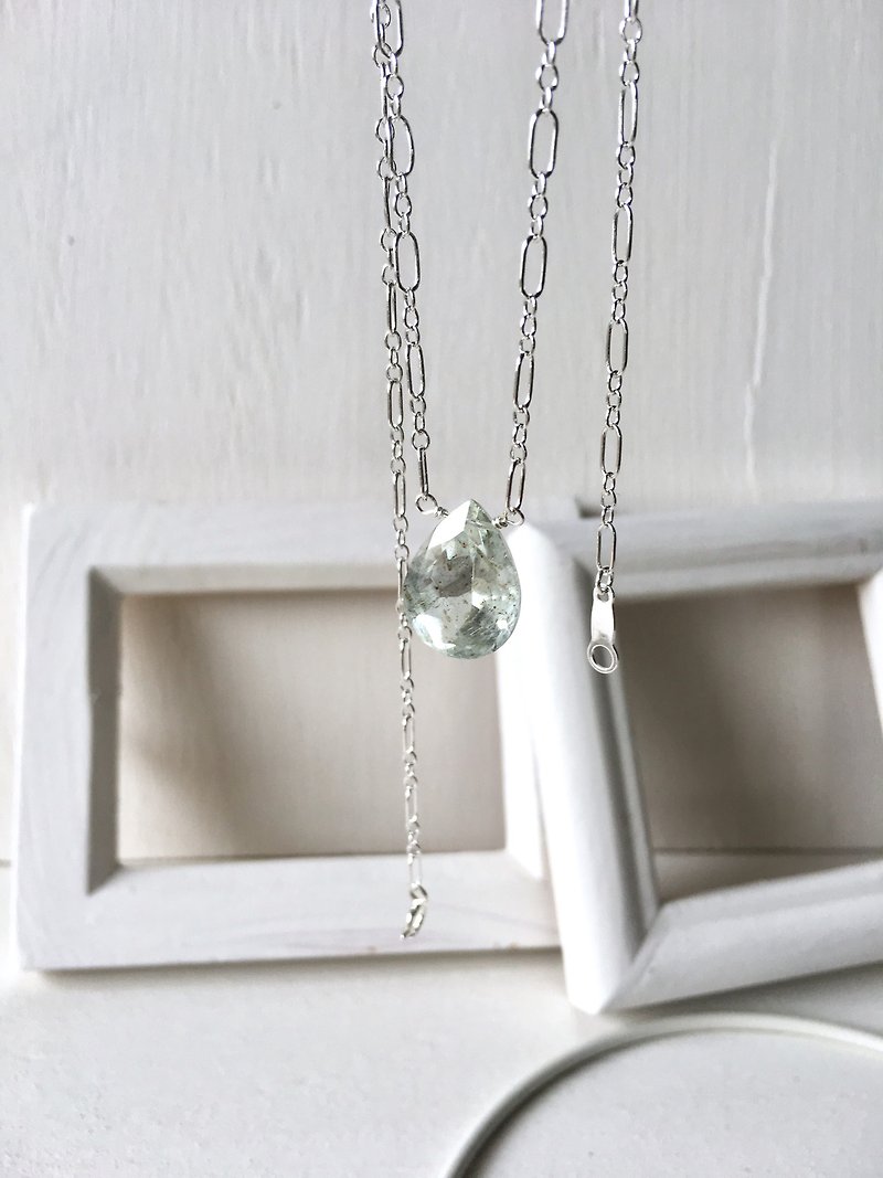 Moss Aquamarine Pear  50cm SV925 necklace - 项链 - 石头 绿色