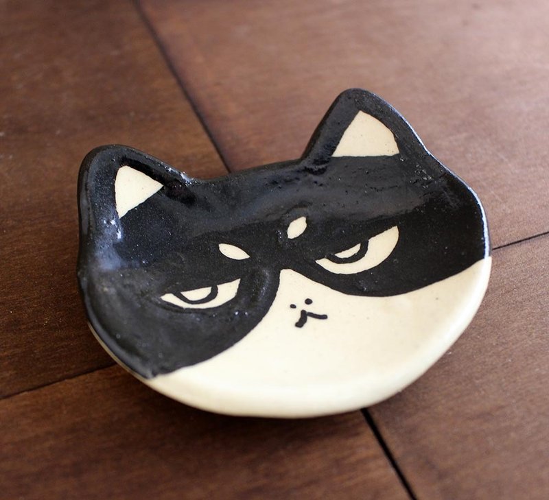 黑白猫豆皿 - 浅碟/小碟子 - 陶 黑色