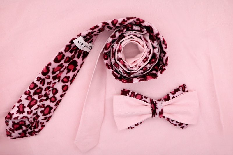 粉色豹纹领结领带情侣套装 - 领带/领带夹 - 棉．麻 粉红色