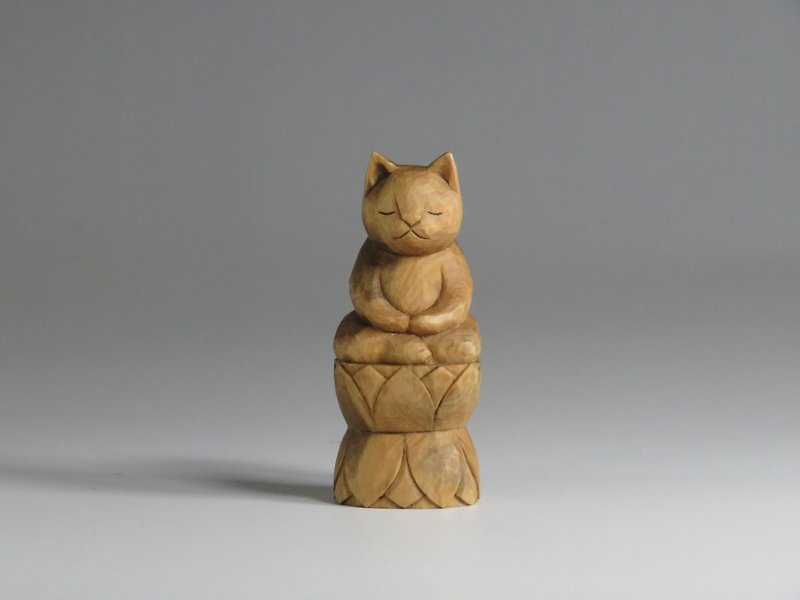 木彫りの座禅猫　猫仏1715 - 摆饰 - 木头 咖啡色