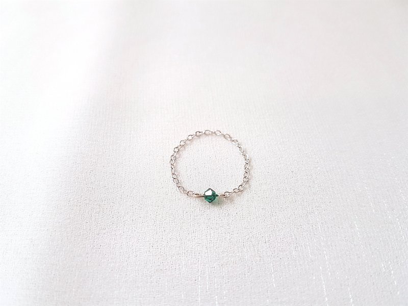 小水晶 细链 链戒 (祖母绿) - 戒指 - 水晶 绿色