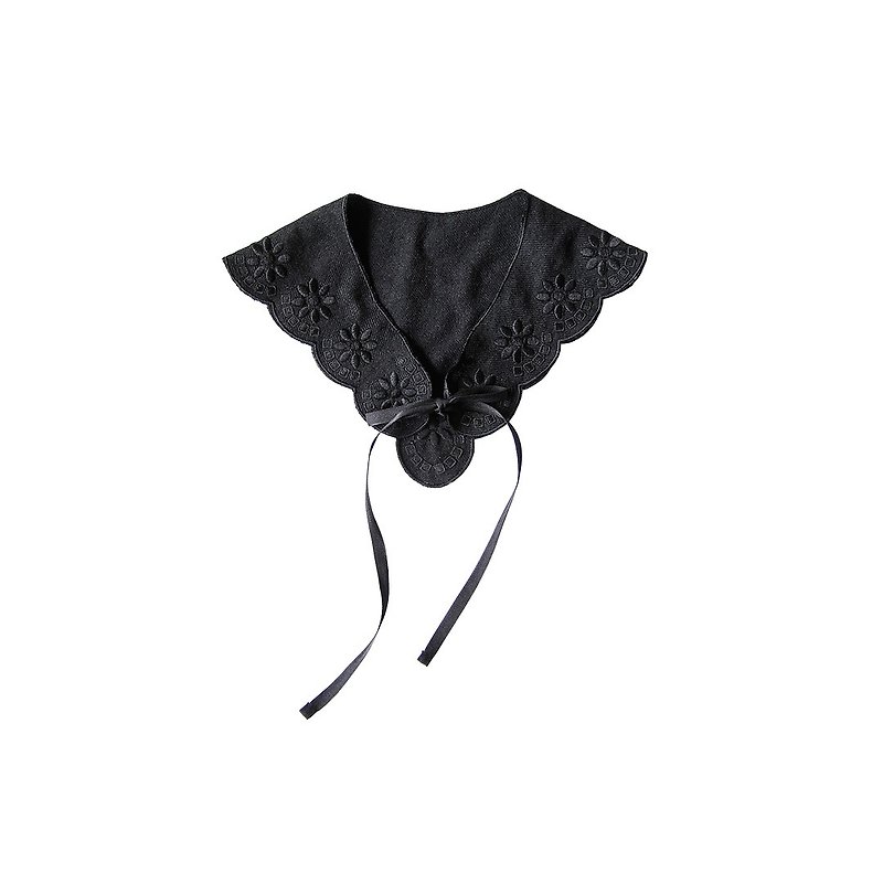 黑色绣花假领子 - imakokoni - 领结/领巾 - 棉．麻 黑色
