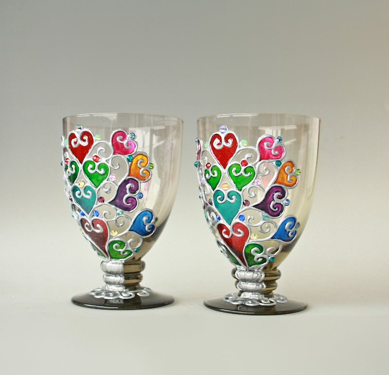 Tree of Life Glasses, Wine Glasses, Hand Painted, Set of 2 - 酒杯/酒器 - 玻璃 多色