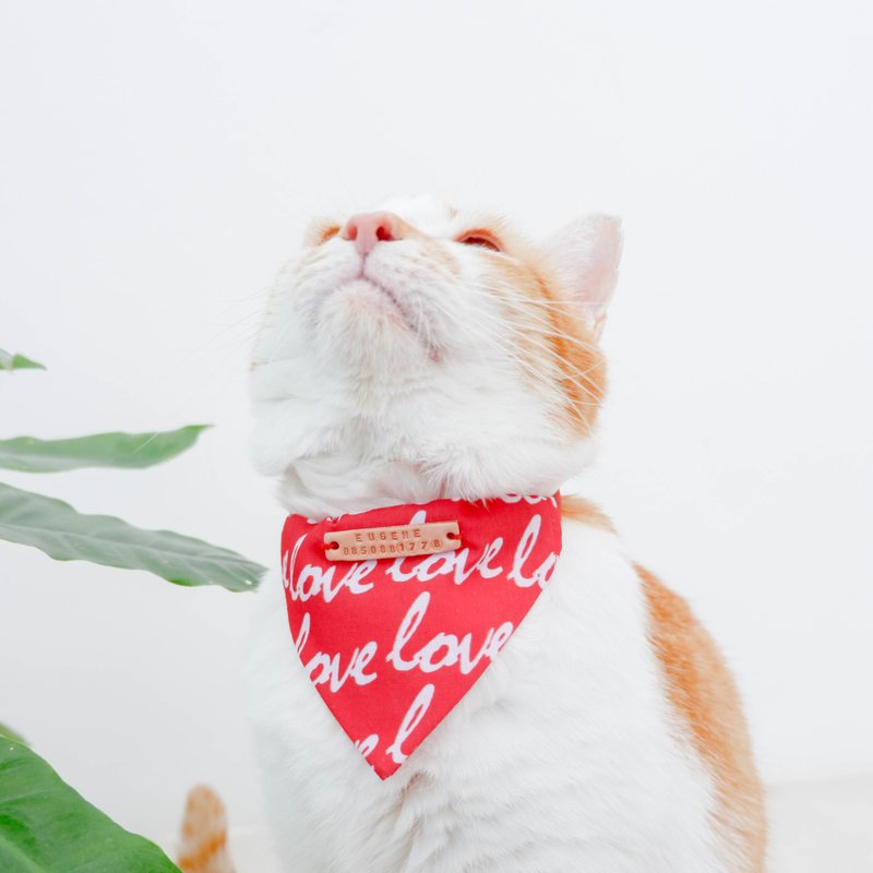 Valentine's Day Cat  -Love-Red- removable Bandana for Cat Collar - 衣/帽 - 棉．麻 红色