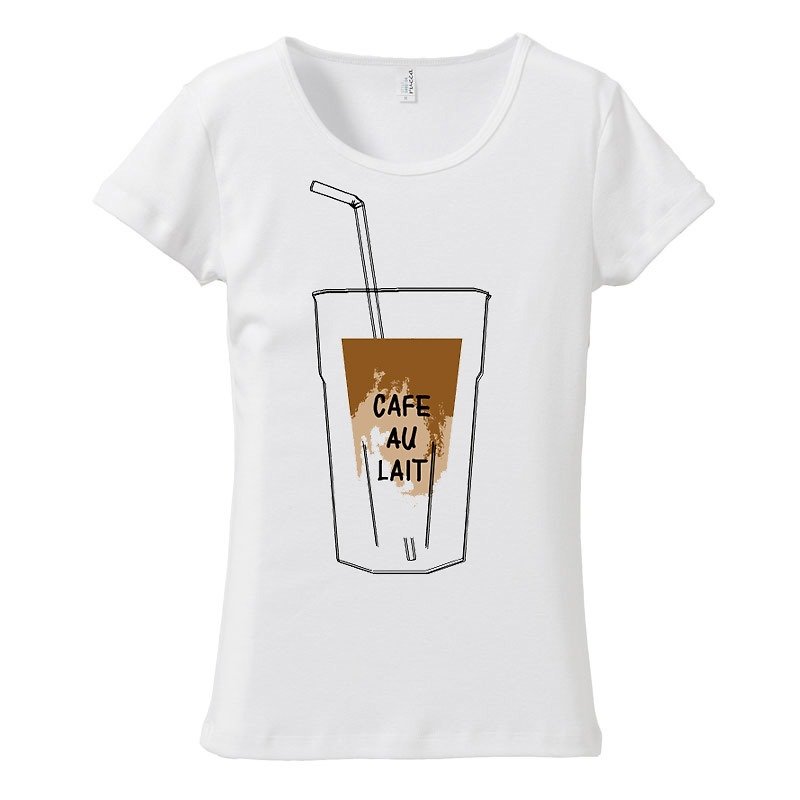 [レディースTシャツ] Cafe au lait - 女装 T 恤 - 棉．麻 白色
