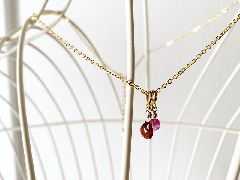 半宝石 项链 红色 - Strongly attracting success [January / July birthstone] 2WAY ruby and garnet necklace