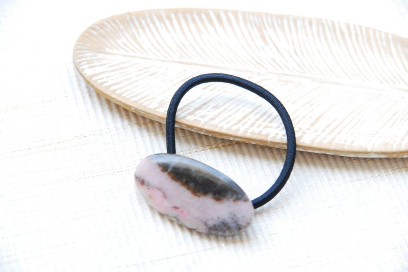 半宝石 发饰 粉红色 - Pink and Brown natural stone hair elastic