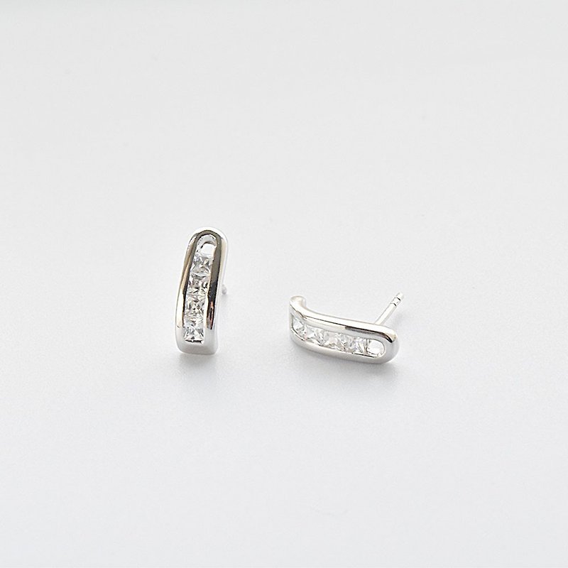 低调│锆石 925纯银 手工 耳环 - 耳环/耳夹 - 纯银 银色