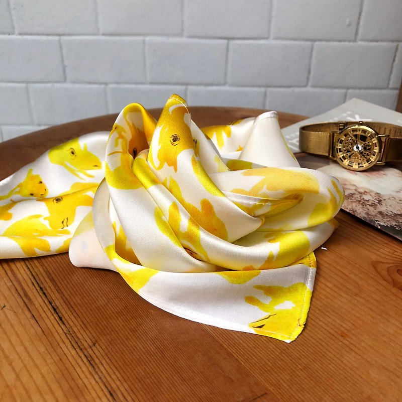 苏门答腊犀牛-水彩设计印花- 真丝丝巾 - 丝巾 - 丝．绢 黄色