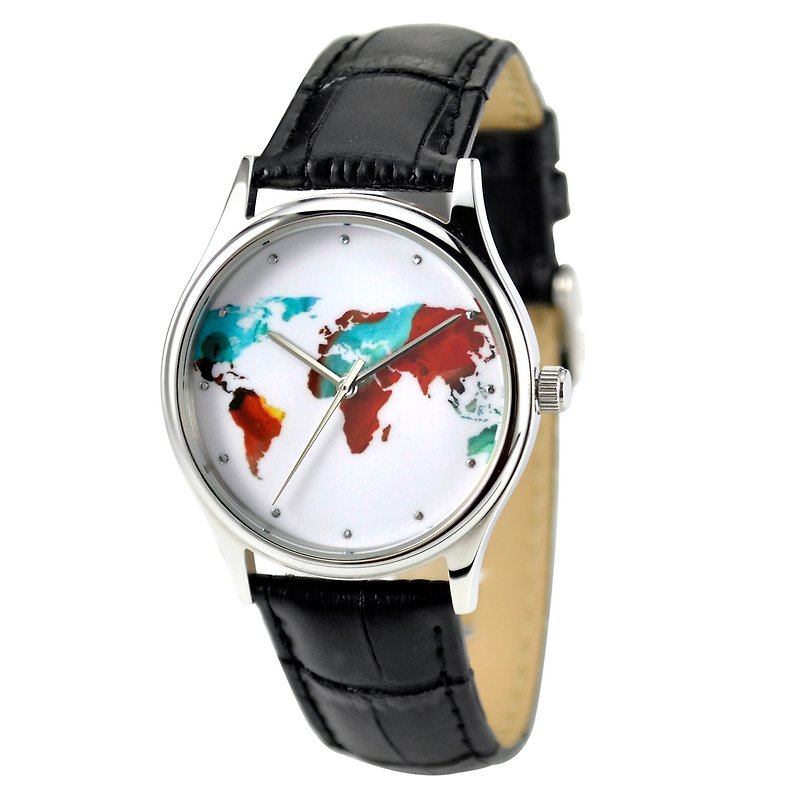 彩色世界地图手表 - 男女皆宜 - 全球包邮 - 女表 - 其他金属 多色