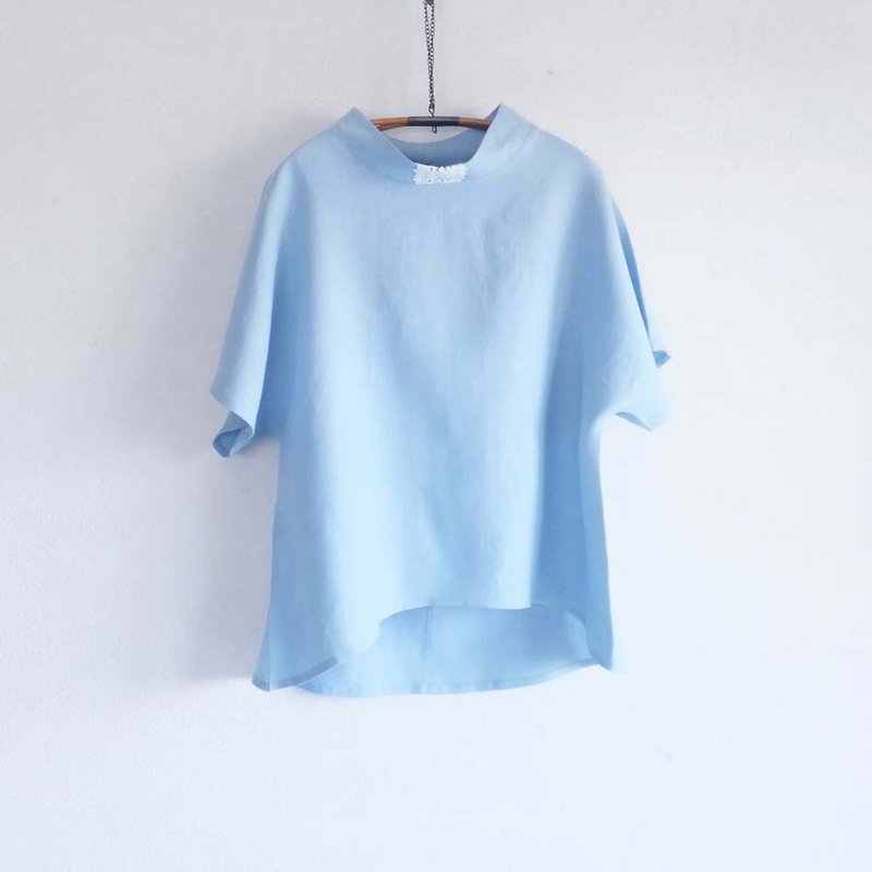 linenプルオーバー　空色 - 女装衬衫 - 棉．麻 蓝色