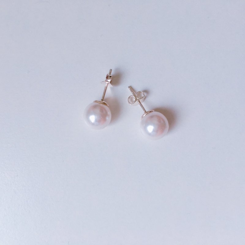 925纯银耳针 淡水珍珠耳环 - 耳环/耳夹 - 珍珠 白色