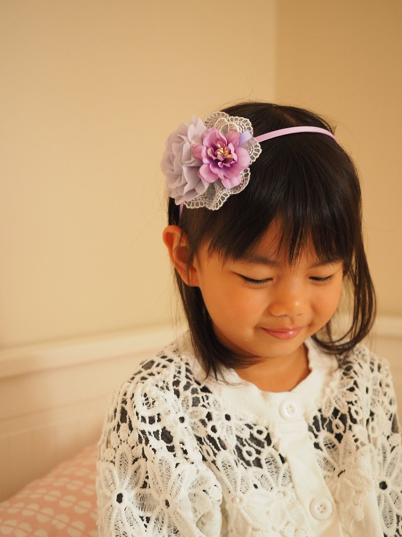 手作粉紫色雪纺拼花弹性发带头饰 适合弥月宴会家庭照 - 婴儿饰品 - 棉．麻 紫色