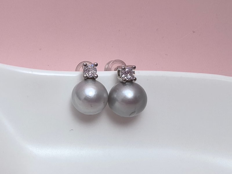 母亲节 王妃款 天然海水珍珠 真多麻 纯银 耳环 - 耳环/耳夹 - 珍珠 银色