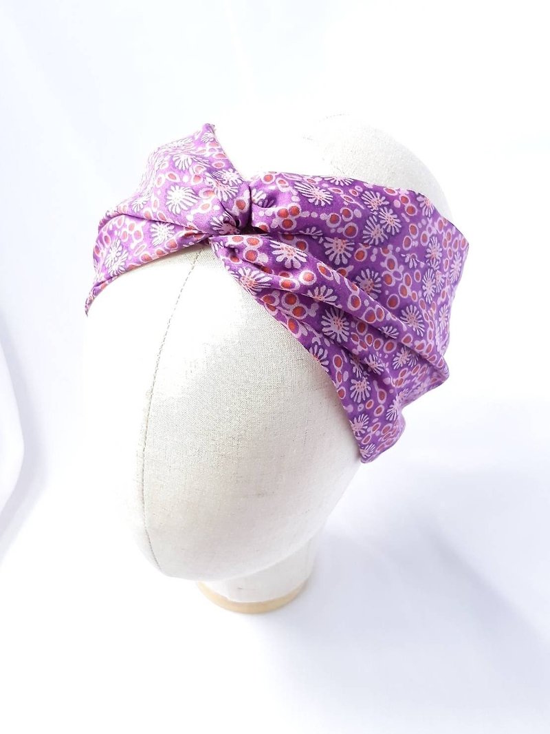 紫红雏菊头巾领巾式手工发带 - 发带/发箍 - 棉．麻 紫色