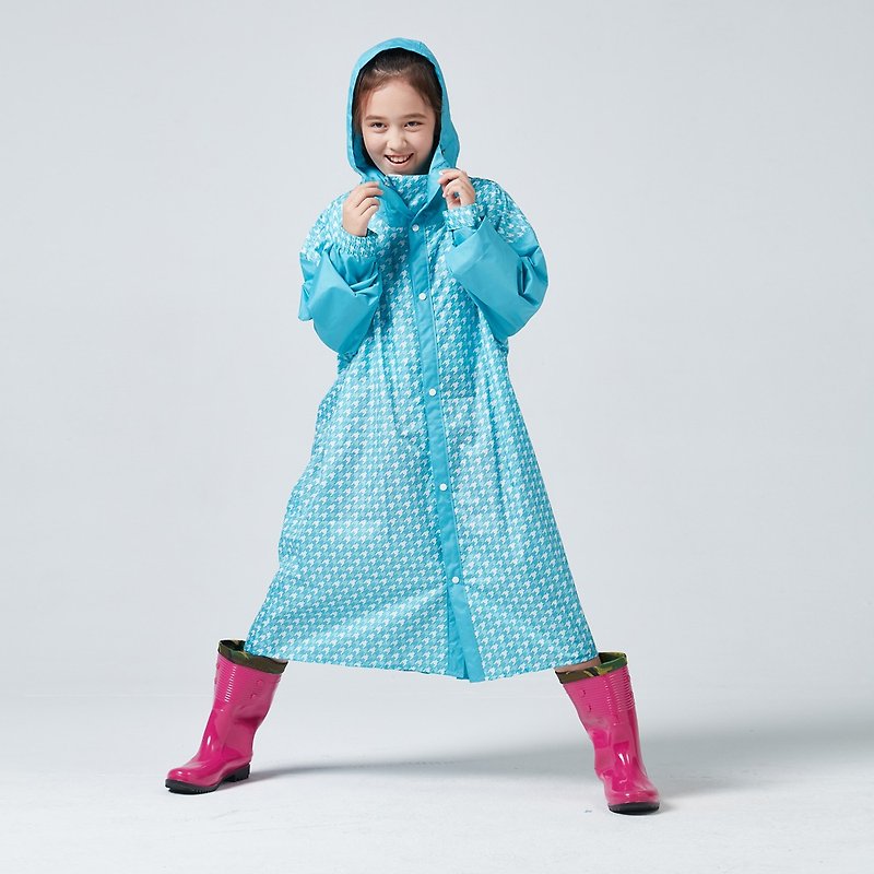 BAOGANI宝嘉尼 B07 儿童雨衣 千鸟格背包(蓝色) - 雨伞/雨衣 - 防水材质 蓝色