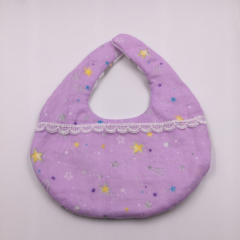 紫色星空浪漫蕾丝围兜 二重纱 口水巾 设计款 弥月礼 - 围嘴/口水巾 - 棉．麻 紫色