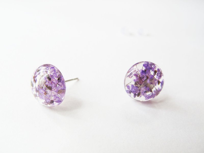 Rosy Garden 深紫色蕾丝花碎花水晶胶耳环 可换夹式 - 耳环/耳夹 - 塑料 紫色