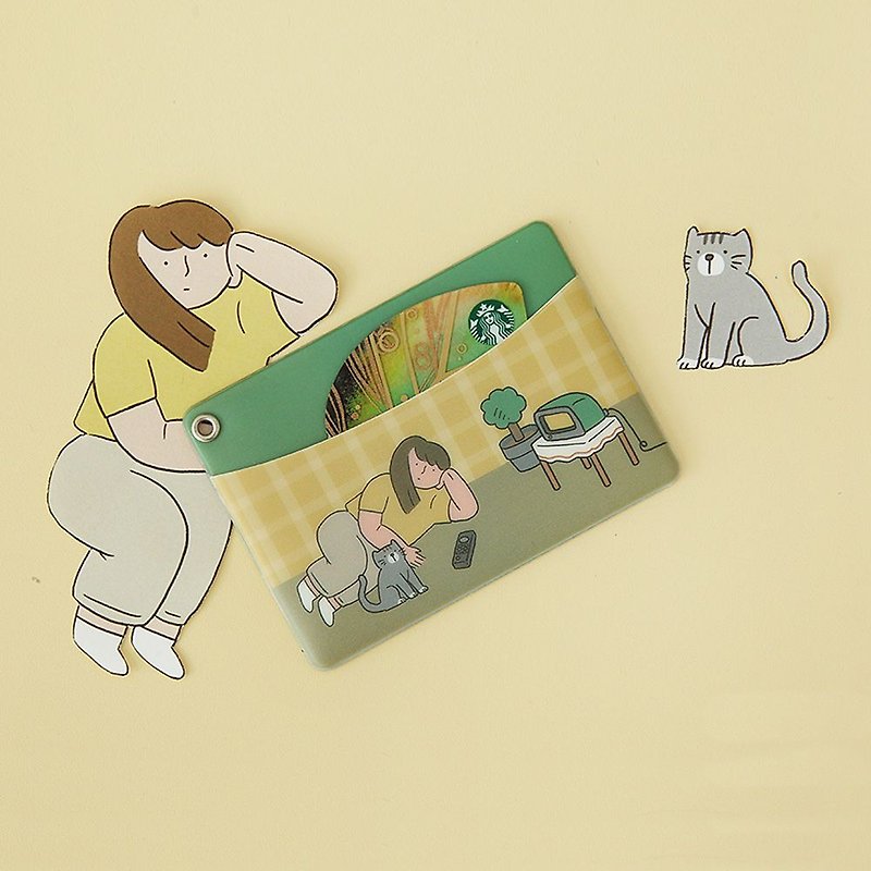 Indigo 女子日常插画票卡夹 - 05宅女与猫,IDG78981 - 证件套/卡套 - 塑料 黄色