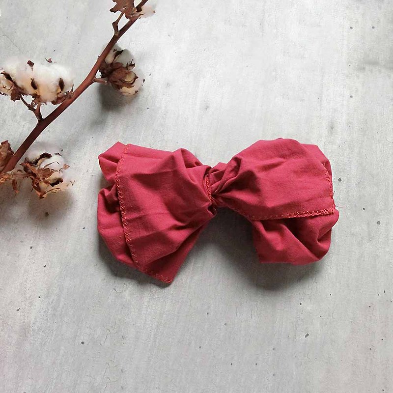 鲜嫩玫瑰粉巨蝶发带 - 发带/发箍 - 棉．麻 红色