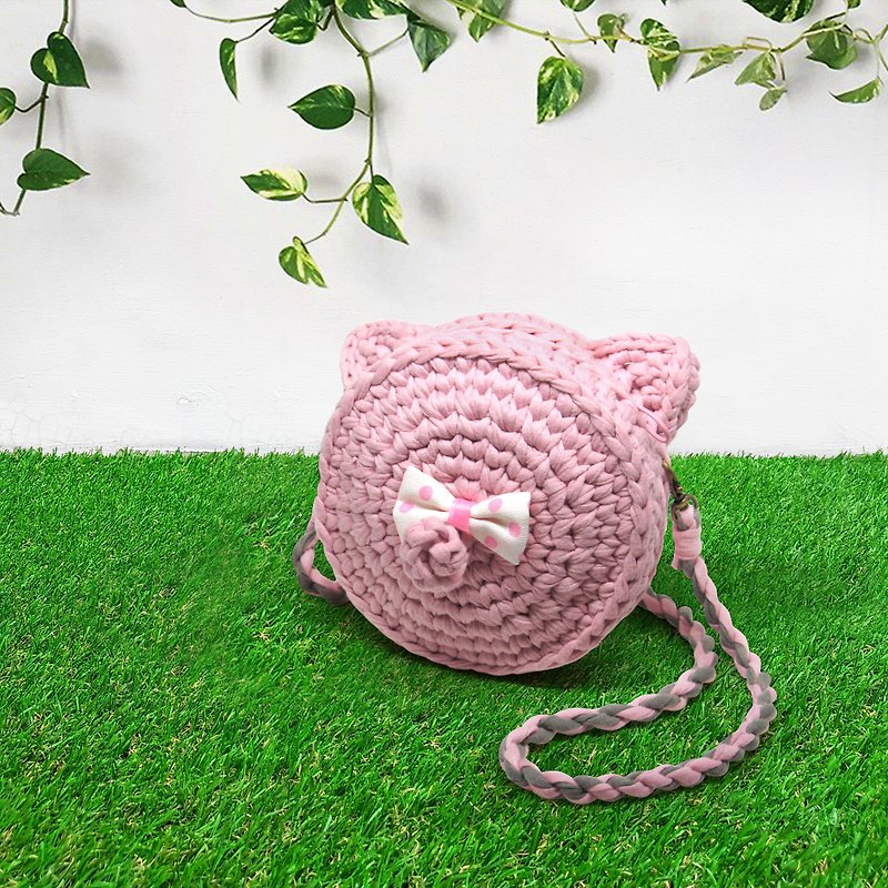 幼童动物造型编织包(小猪尾巴) 手工制作 礼物 现货一个 - 侧背包/斜挎包 - 棉．麻 粉红色