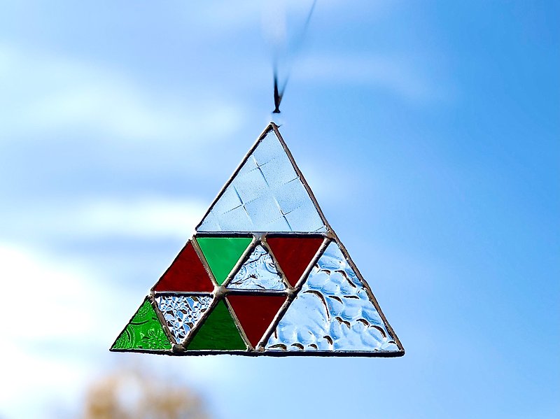 ステンドグラス サンキャッチャー Triangle２ クリア グリーン レッド - 墙贴/壁贴 - 玻璃 透明