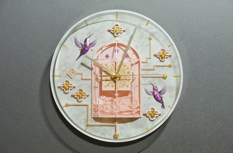 纸雕挂钟-蜂鸟 - 时钟/闹钟 - 纸 粉红色