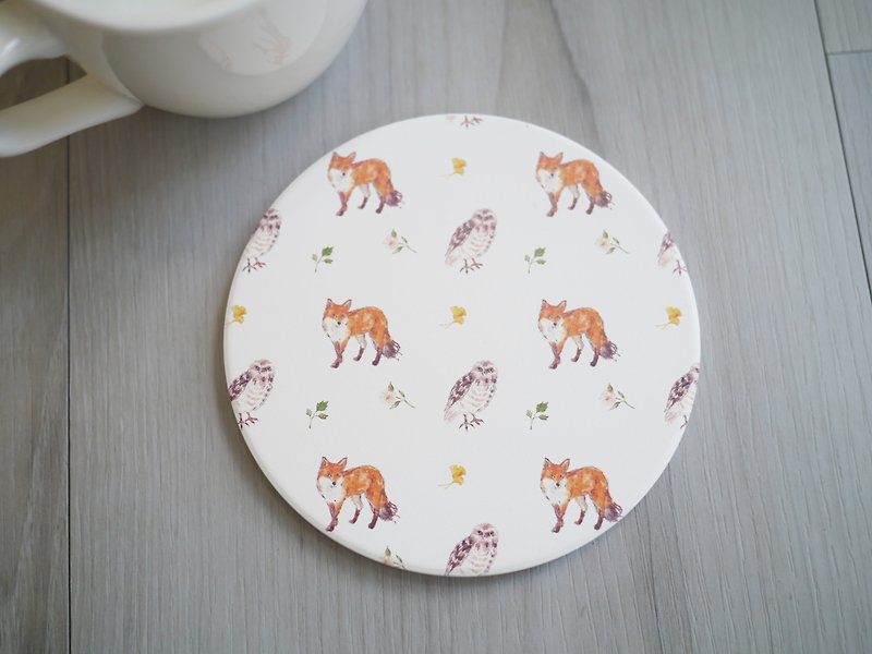 狐狸猫头鹰 陶瓷杯垫 - 餐垫/桌巾 - 陶 