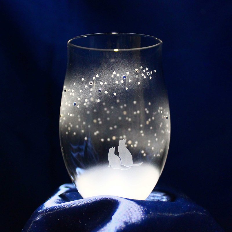【青い天の川へ】猫モチーフのタンブラーグラス vol.6 名入れ加工対応品(別売りオプション) - 杯子 - 玻璃 透明
